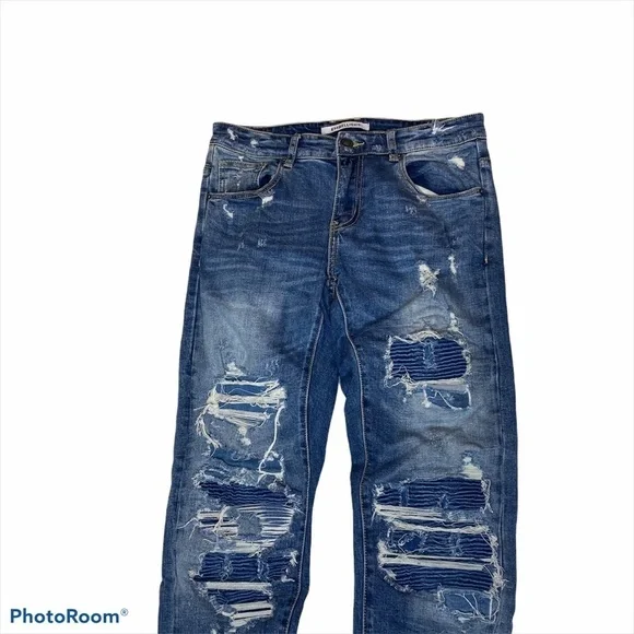 Men blue Embellish ripped skinny slim jean waist 30 - Picture 3 of 6